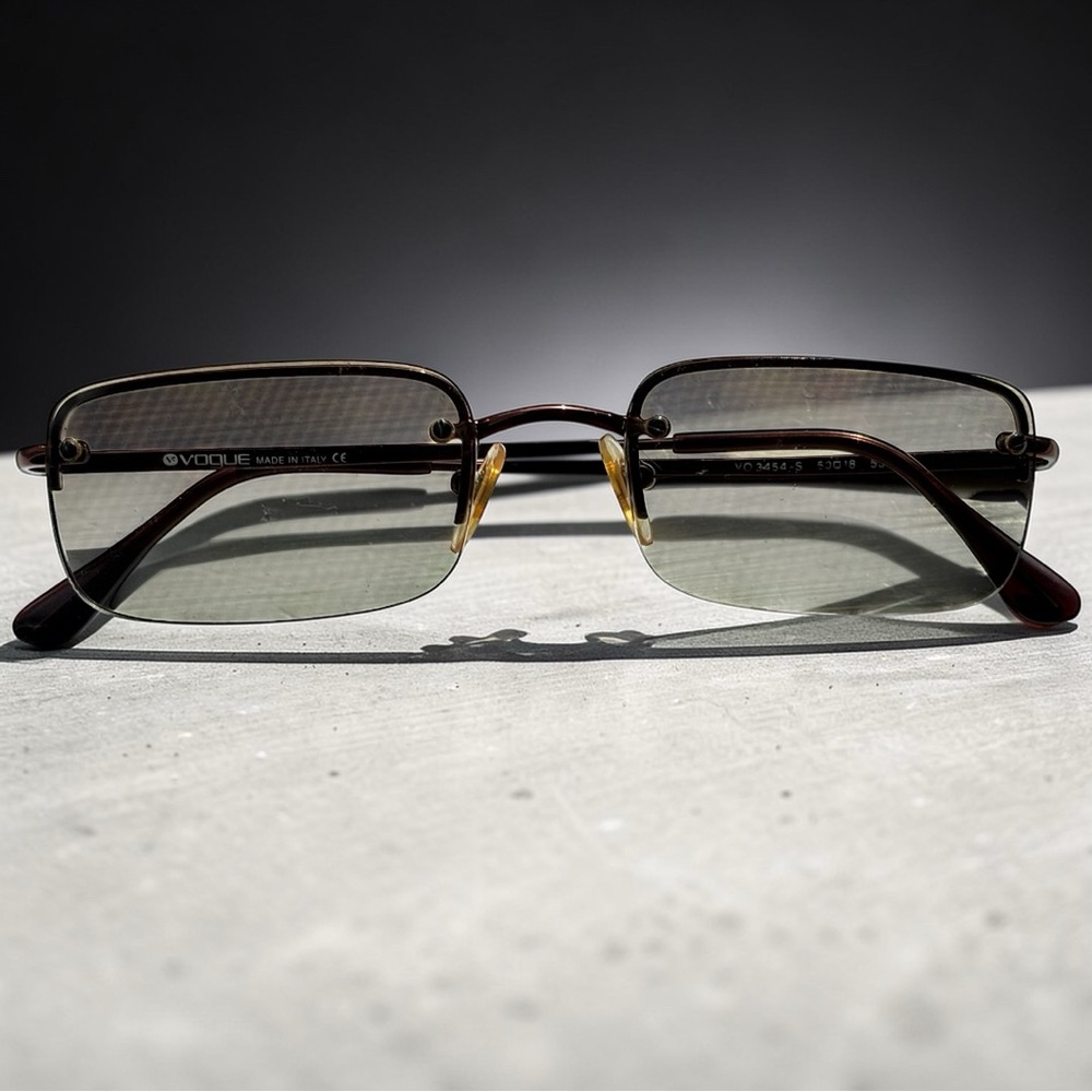 Vogue vintage rimless rectangular copper metallic fashion green tint sunglasses
